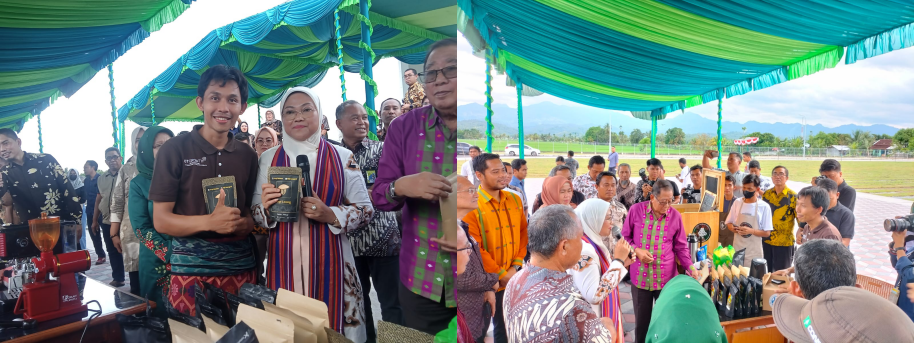 Kunjungan Dr. Hj. Ida Fauziyah,M.Si (Menteri Ketenagakerjaan RI) di booth Kopi Leong saat acara Festival Pesona Pujut Mandalika di Nusa Tenggara Barat (NTB).