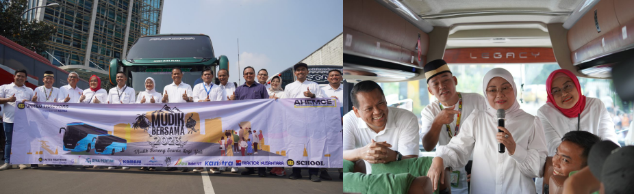 Foto bersama pihak UT Group bersama dengan Ida Fauziyah selaku Menteri Ketenagakerjaan Republik Indonesia sebelum seremoni pelepasan mudik bersama tahun 2023.