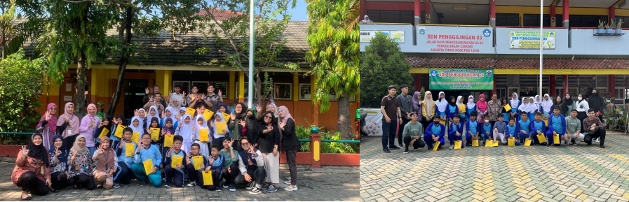 Students participating in the Little Doctor program at SDN 03 Cakung Barat (left photo) and SDN 03 Penggilingan (right photo).