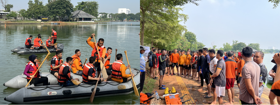 The situation during a water rescue exercise.