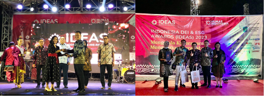 This award presentation is to UT management representatives Yudhistira Jati (Administration Department Head UT-Palembang), Meyta Hutapea, and Salma Asrorie from Corporate Communication UT Head Office.