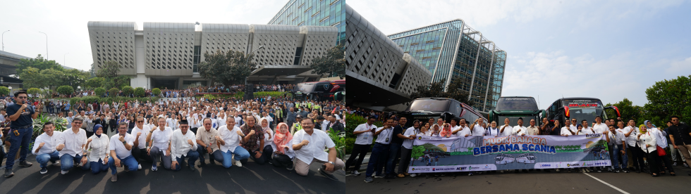 Photo UT Group employees with the Deputy Minister of Manpower of the Republic of Indonesia (Wamenker RI), Ir. Afriansyah Noor, ST., M.Si., IPU, during the joint homecoming ceremony in 2024.