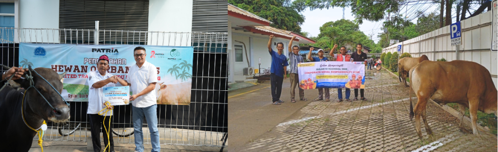 Pelaksanaan kurban di PT United Tractors Pandu Engineering (foto kiri) dan PT Acset Indonusa Tbk (foto kanan)