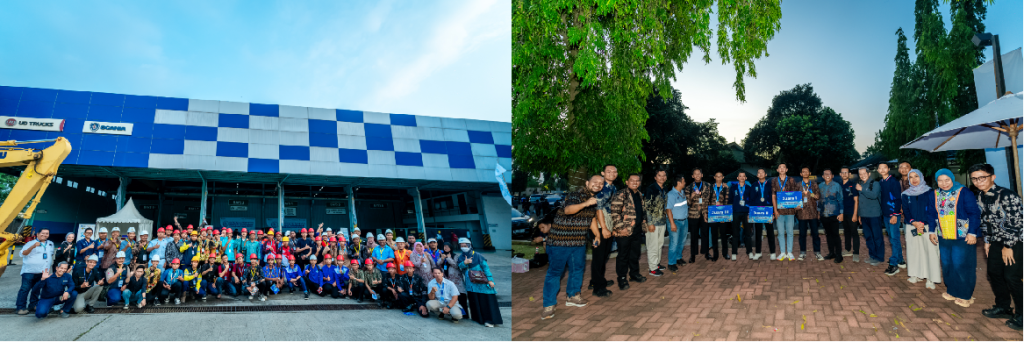 Pelaksanaan Lomba Kompetensi Siswa Nasional (LKSN) Bidang Lomba Teknik Alat Berat (TAB) (foto kiri). Penyerahan apresiasi kepada pemenang lomba LKSN TAB (foto kanan).
