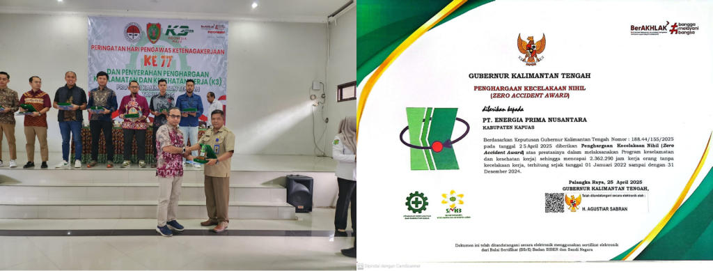 Receive Zero Accident Awards (left picture) dan Zero Accident Award Certificate (right picture)