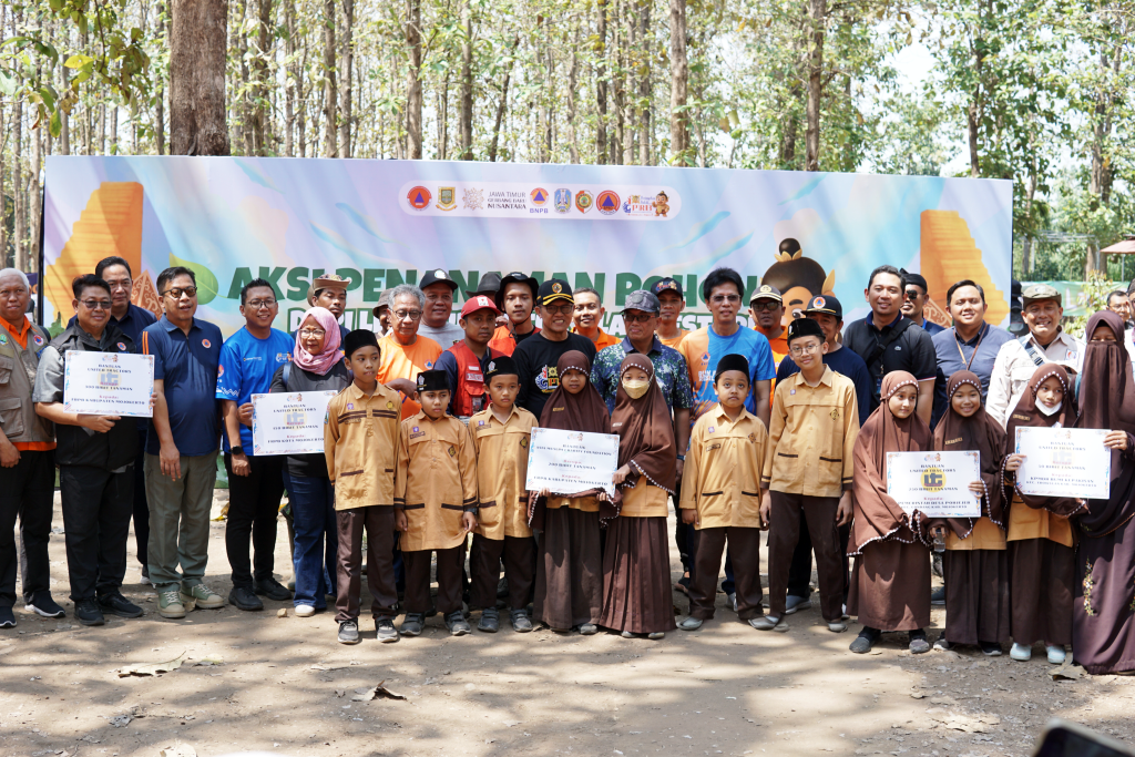 Pelaksanaan peringatan bulan Pengurangan Risiko Bencana (PRB) Nasional 2025 di Mojokerto, Jawa Timur.