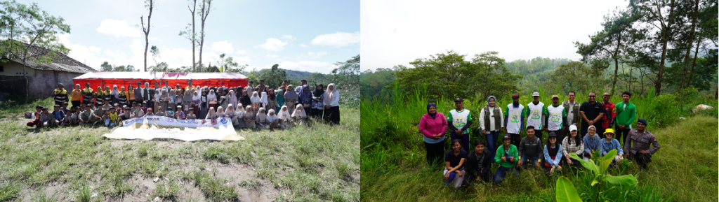 Bantuan logistik kepada masyarakat terdampak erupsi gunung semeru (foto kiri). Tinjauan ke area hutan revegetasi di lereng Gunung Arjuno, Jawa Timur (foto kanan)