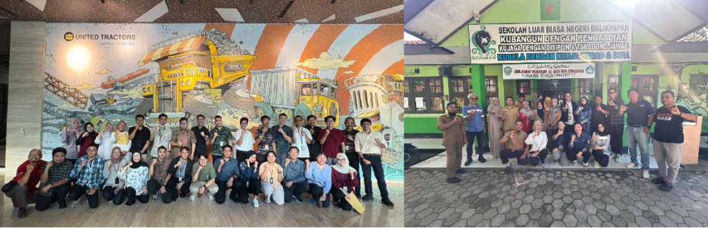 Onboarding Peserta Magang Harmonika (foto kiri). Kunjungan ke Sekolah Luar Biasa Negeri Balikpapan (foto kanan).