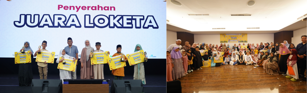 Penyerahan juara LOKETA (Lomba Keterampilan Anak) pada tanggal 7 Maret 2026 di Ballroom UT Head Office, Jakarta (foto kiri). Foto bersama peserta lomba LOKETA (foto kanan).