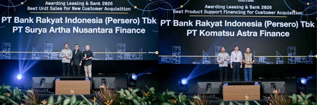 Penyerahan penghargaan kepada mitra pembiayaan dalam ajang Leasing & Bank Awarding 2026 sebagai bentuk apresiasi UT atas kontribusi dan dukungan dalam mendorong pertumbuhan bisnis.