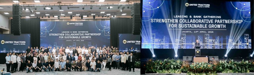 Foto bersama mitra bank dan perusahaan dalam acara Leasing & Bank Gathering 2026 (foto kiri). Sambutan oleh Presiden Direktur UT, Frans Kesuma (foto kanan).
