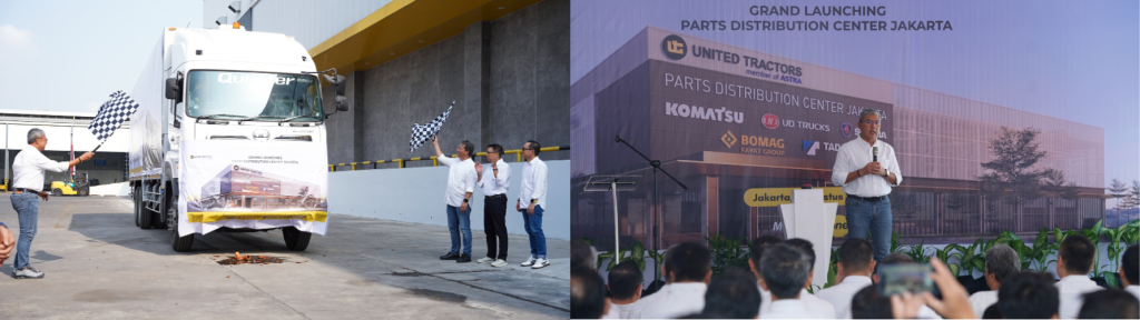 Prosesi flag off sebagai bagian dari peresmian PDC Jakarta (foto kiri). Sambutan Presiden Direktur UT, Iwan Hadiantoro (foto kanan).